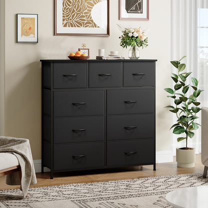 9-Drawer Fabric Dresser Storage Tower – Tall Chest Organizer with Large Capacity Fabric Bins for Bedroom, Entryway & Closet, Sturdy Freestanding Clothes Storage Unit