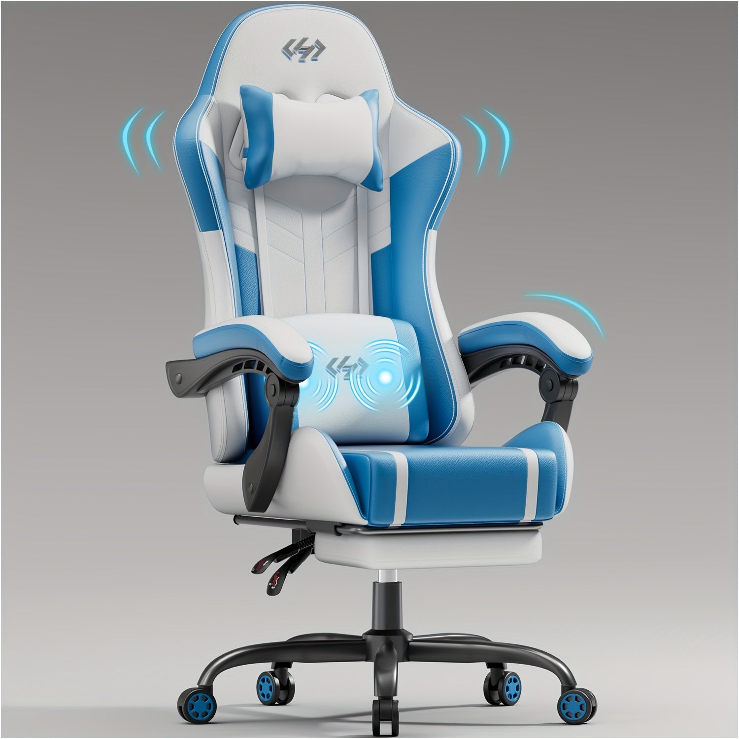 Ergonomic Gaming Chair with Pocket Spring Cushion and Massage Lumbar Support - Height Adjustable PU Leather Computer Chair, Memory Foam Headrest, Reclining Backrest, Footrest, 330 lb Capacity Canada