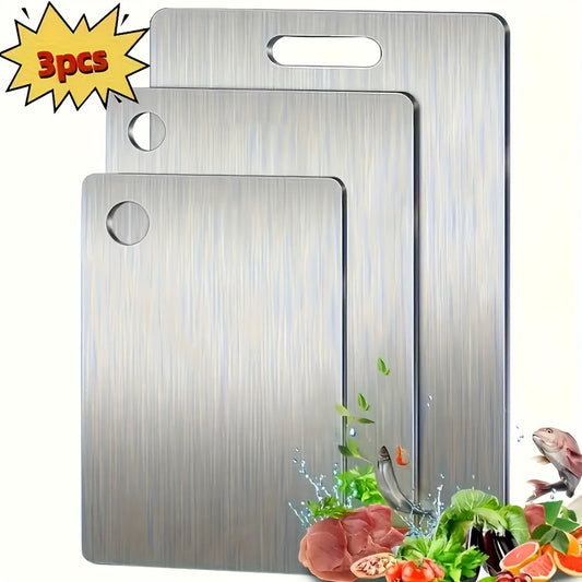 3/4pcs High-Quality Titanium Steel Cutting Board - Dual-Sided Food-Grade Stainless Steel, Smooth Surface for Kitchen & Dining Use, Perfect for Holidays Like Christmas, Halloween, Easter, Thanksgiving, Best for Christmas