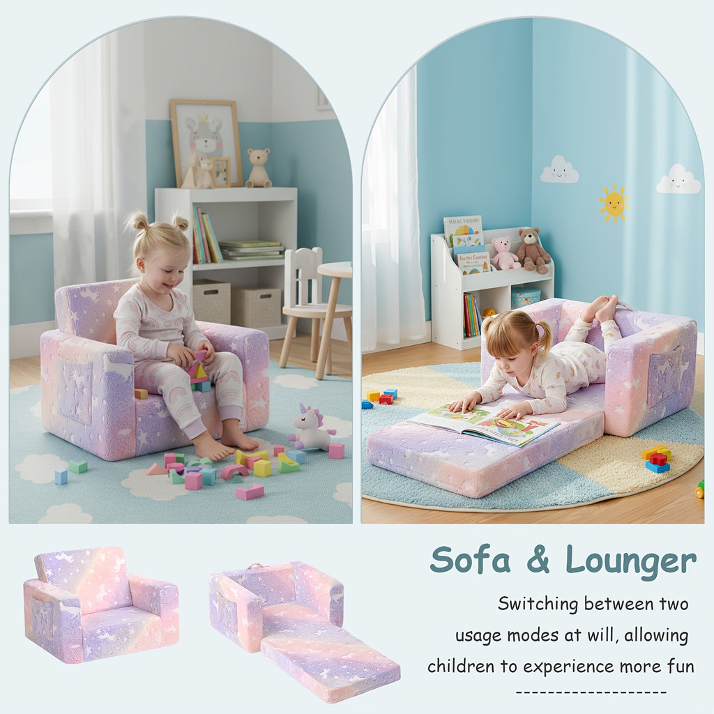 Tiita 2-In-1 Kids Sofa Bed Chair, Foldable Plush Lounger with Comfy Armrest, Machine Washable, Stackable, Multipurpose Furniture for Various Rooms