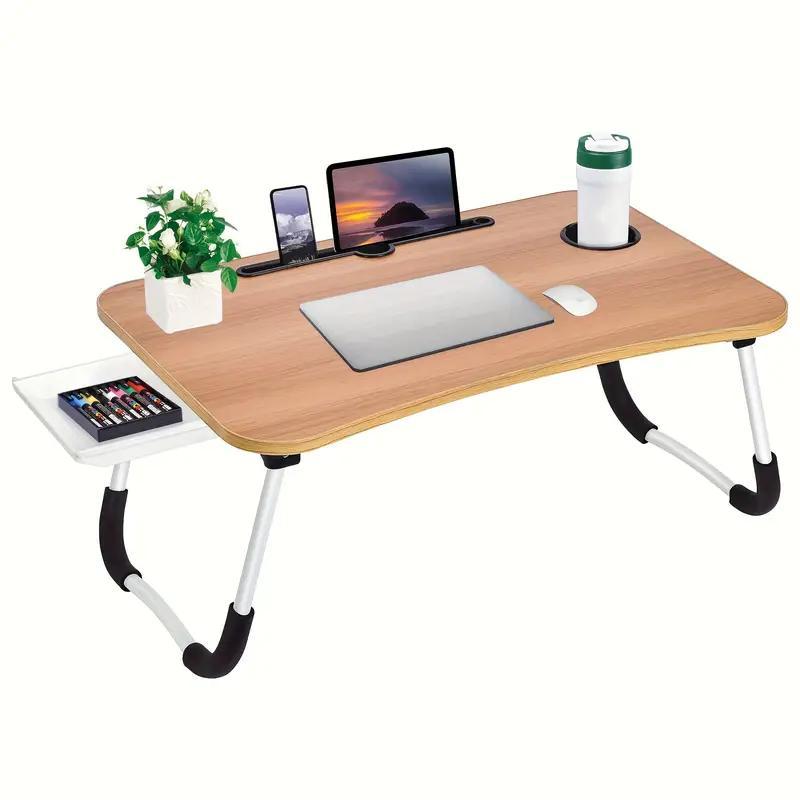 2pcs set of Table and Rag, Extra-Large Portable Laptop Desk with Cup Holder & Drawer - Multifunctional Tray Stand for Bed, Sofa, Floor Use - Sturdy, Durable, Foldable Design