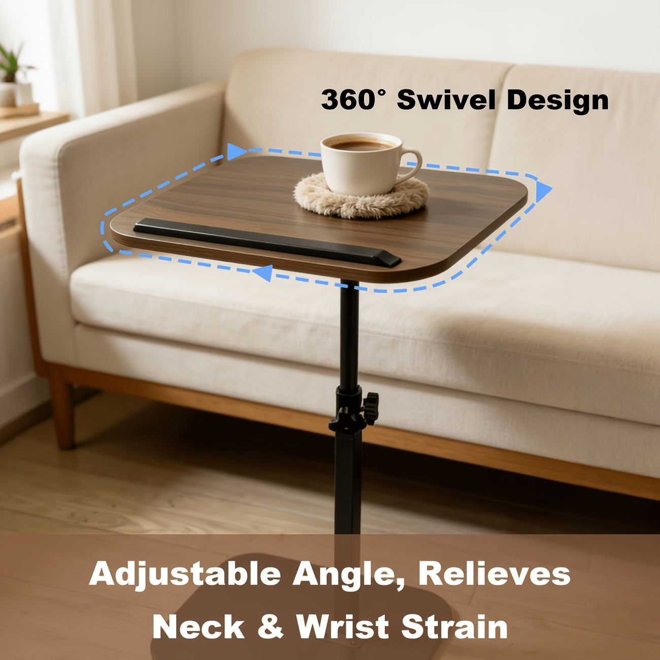 C-Shaped Side Table Adjustable Height, Metal Frame Wooden Top Sofa End Table, Mobile Laptop Desk for Living Room Bedroom Bedside, Multi-Functional Coffee Table Tray for Home Office RV – Modern Lift Table