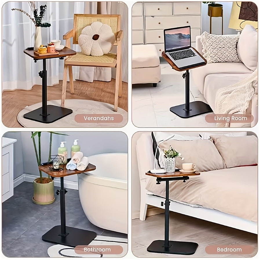 1pc Computer Workstation Adjustable Height Side Table - Stylish Metal Frame with Wooden Top, Suitable for Living Room, Bedside, Corner Coffee Table, Movable Modern Design, for Reception Room Use
