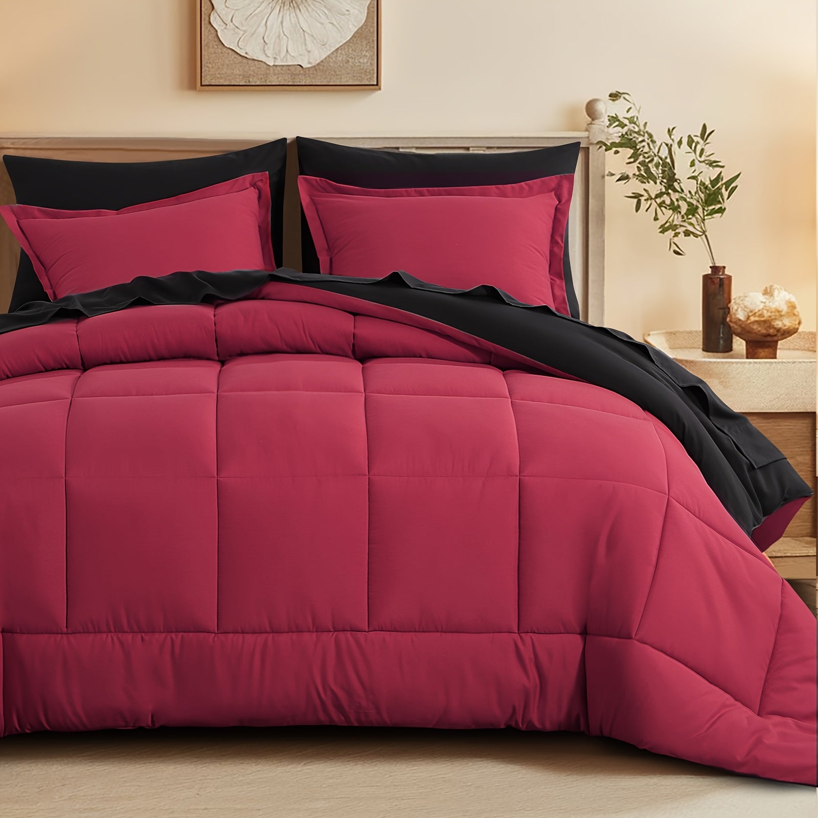 7pcs Reversible Bedding Set Soft Microfiber – Lightweight Breathable Comforter Flat Sheet Fitted Sheet & Pillowcases, All-Season Family Bedding Gift Set