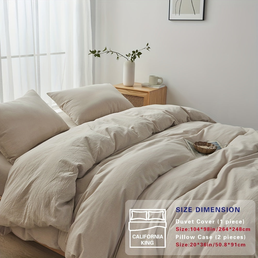 100% Washed Cotton Duvet Cover Set – Breathable, Durable & Ultra-Soft Comfy Bedding Set for All Seasons, Multiple Sizes & Colours