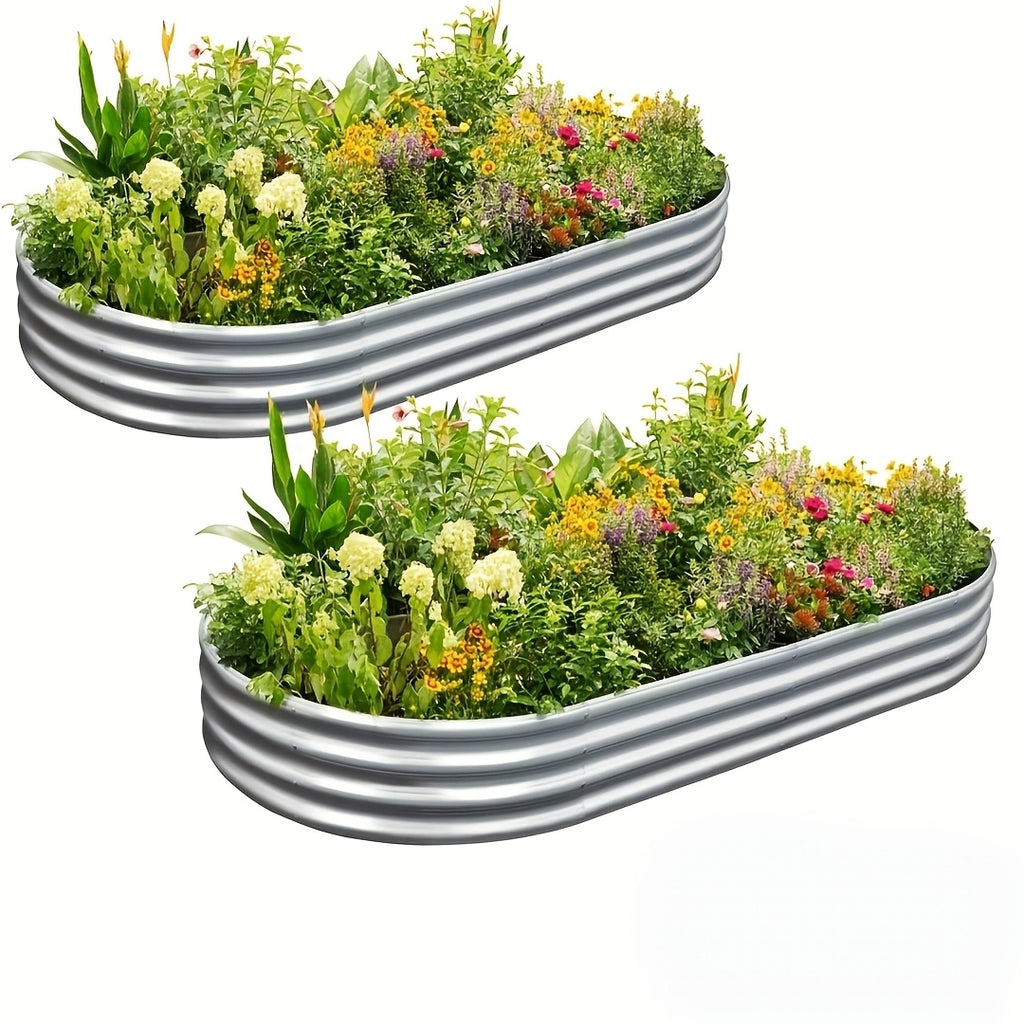 Galvanized Raised Garden Bed Kit 2 Pack - Oval Large Metal Planter Boxes Outdoor for Vegetables, Herbs & Flowers, Garden Boxes for Backyard, Patio & Lawn