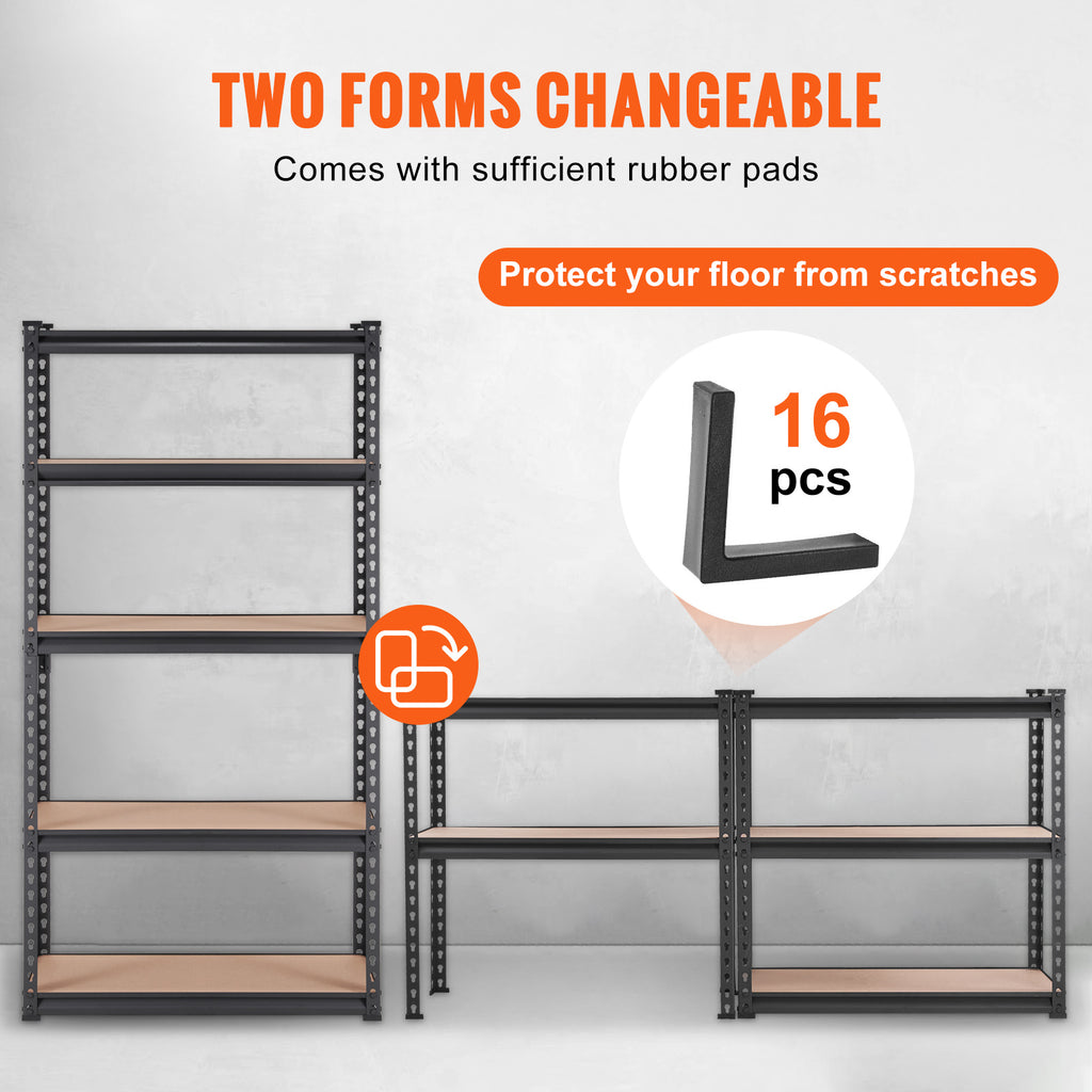 VEVOR Storage Shelving Unit, 5-Tier Adjustable, 2000 lbs Capacity, Heavy Duty Garage Shelves Metal Organizer Utility Rack, Black, 30" L x 12" W x 60" H /36" L x 18" W x 72" H for Kitchen Pantry Basement Bathroom Laundry