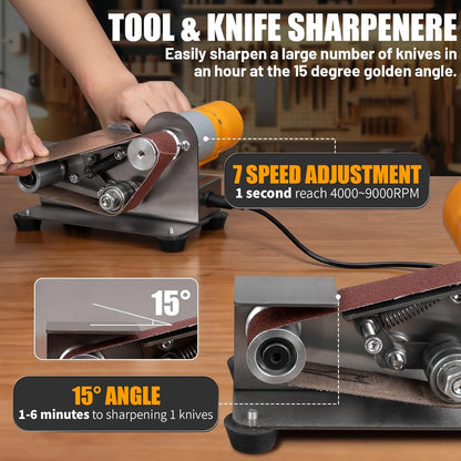 3-in-1 Mini Belt Sander & Knife Sharpener Electric Bench Grinder – 15° Sharpening Angle, 7-Speed Adjustable Buffer Polisher for Metal, Wood & DIY Handcraft, Tool Sharpening Machine Canada