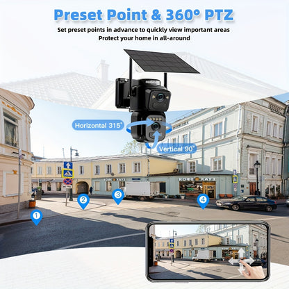 BEENOCAM Solar Security Camera 2-Pack – 2K QHD 10X Zoom, 360° PTZ + Bullet Cam, Spotlight Alarm, Color Night Vision, Motion Detection, Two-Way Audio, WiFi (QW4 Series)