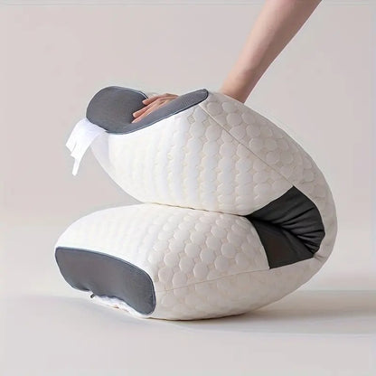 Knitted Ergonomic Pillow 1100G Filling – 9-Hour Neck Support, Hypoallergenic Removable Washable Cover, Breathable Moisture-Wicking | Bedroom Decorative Cushion for All Seasons | 1pc & 2pc | White & Grey | ShopVora CA