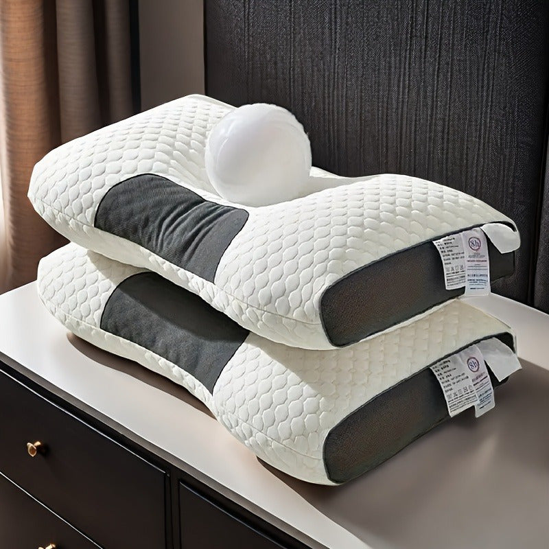 1pc/2pcs Knitted Ergonomic Pillow, 9-Hour Rest 1100G Filling Upgraded Version, for Comfortable Sleeping and Massage, Hypoallergenic Removable Washable Cover, Moisture Absorption Breathable, Household Bedroom Decorative Cushion, All-Season White Neck Comfo