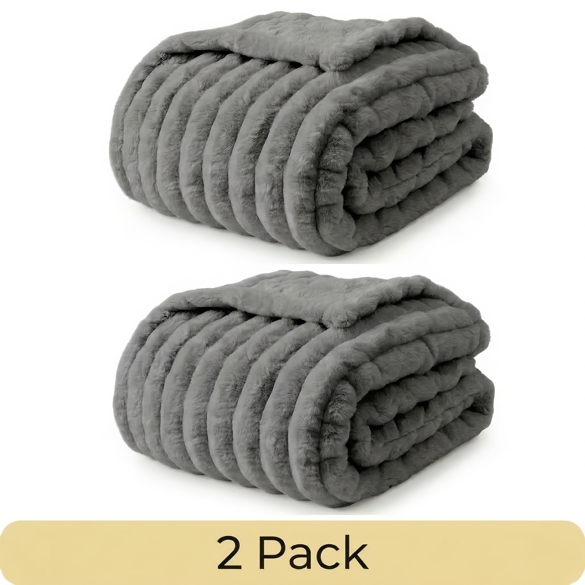 Faux Fur Rabbit Blanket Set of 2 – 260GSM Striped Luxury Plush Throw, OEKO-TEX Certified, Machine Washable, Cozy Sofa & Bed Blanket for Women & Men, Multiple Colours