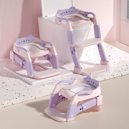 Foldable Potty Training Toilet for Toddlers 3-in-1 with Height Adjustment, Splash Guard, Anti-Slip Steps & Soft Seat – Converts to Real Toilet Seat, Step-by-Step Guide Included – Pink/Lavender, Boys & Girls