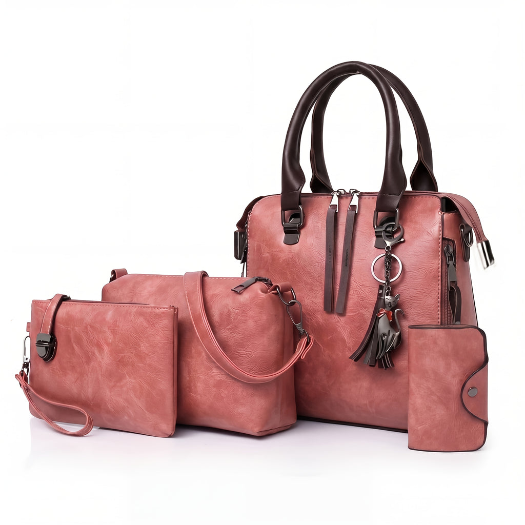 Fashionable And Versatile 4pcs Women'S Bag Set, Retro Tote Bag, Crossbody Shoulder Bag, Handbag, Wallet, Oil Wax PU Tassel Tote Bag, Meeting The Needs of Daily Commuting, Travel, for Best Birthday Gifts, Christmas And Valentine'S Day Gifts