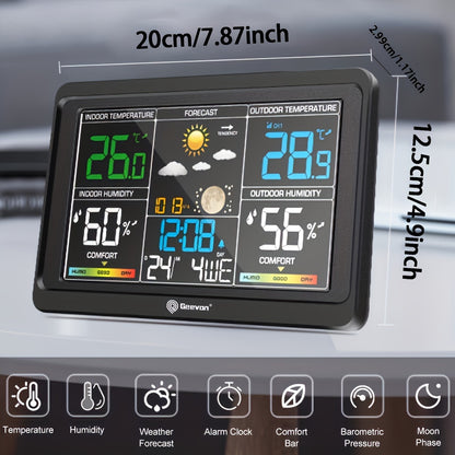 Wireless Weather Station Indoor Outdoor Thermometer with 7.6-Inch Color LCD Display, Barometer, 3-Channel Sensor, USB Charging Port, Alarm Clock & Adjustable Backlight – Digital Temperature Humidity Gauge for Home, Office & Garden