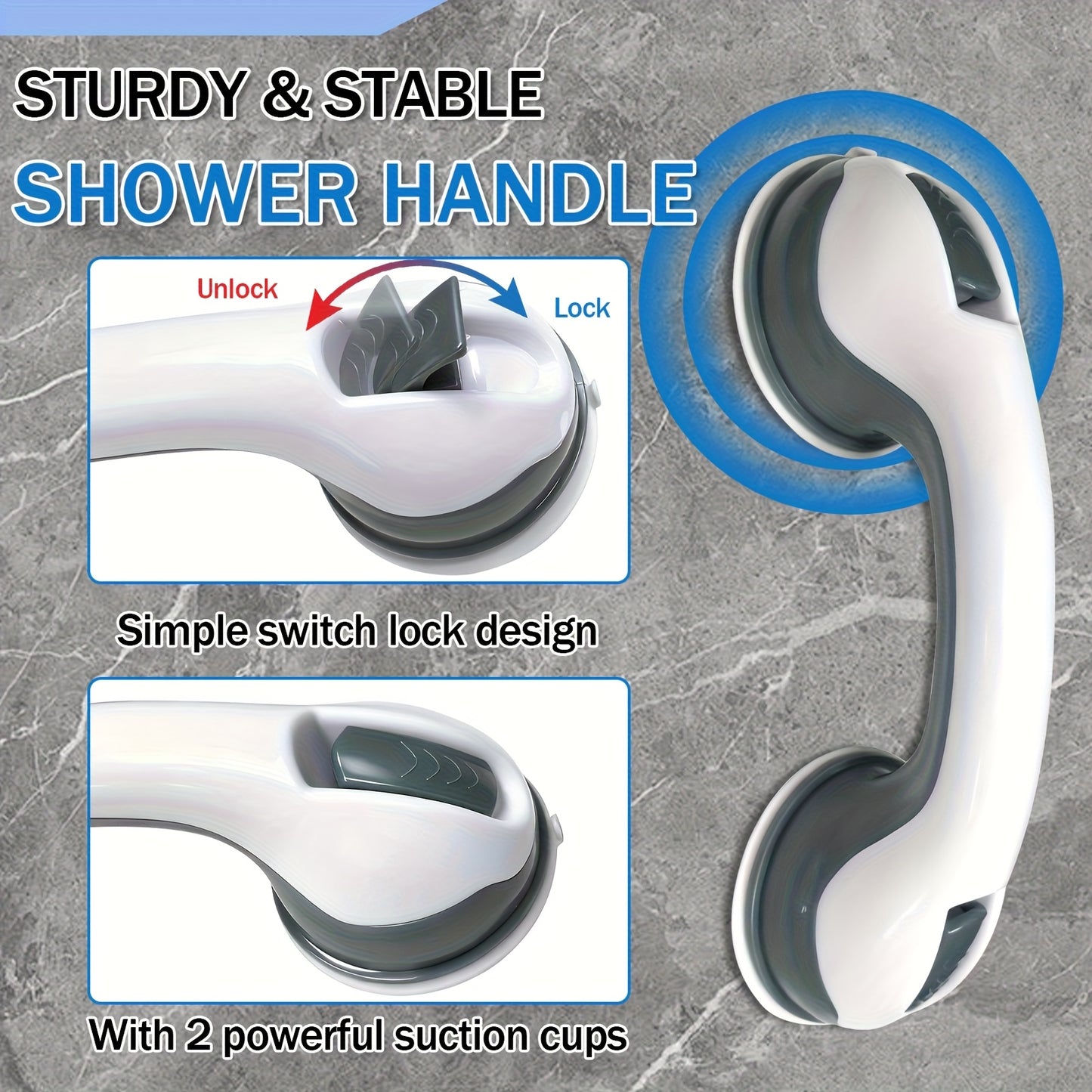 Bathroom Safety Grab Bar Set 2pcs – Non-Slip Suction Cup Handle, Durable Plastic, for Seniors & Individuals with Disabilities, Works on Glass, Tile & Marble | ShopVora CA