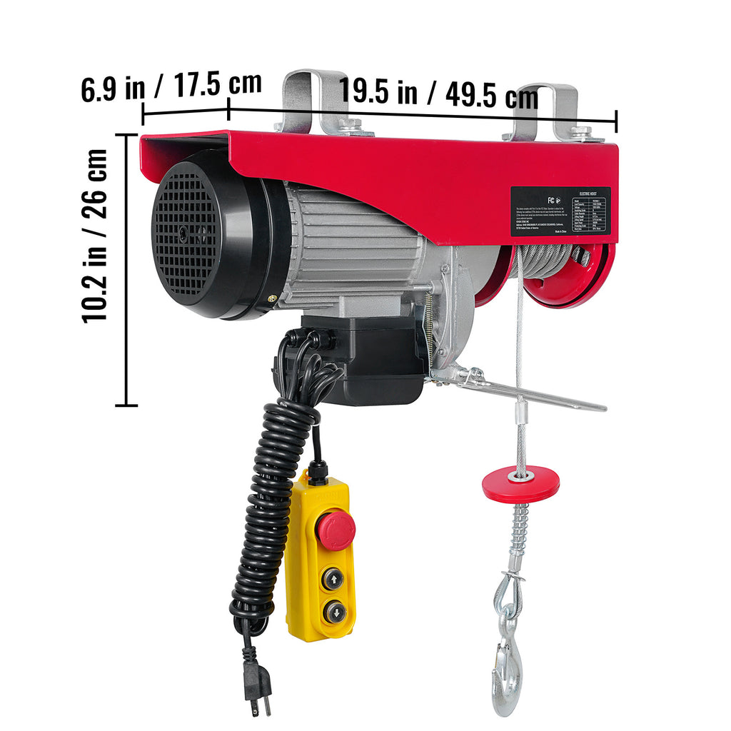 VEVOR Electric Hoist, 440-2200lbs Lifting Capacity, Electric Steel Wire Winch with 14ft Wired Remote Control, 40ft Single Cable Lifting Height & Pure Copper Motor, for Garage Warehouse Factory