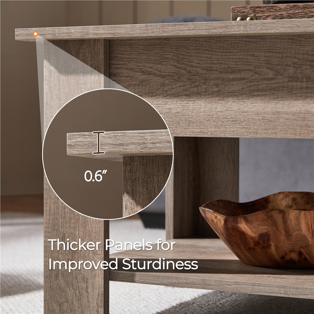 ALDEN DESIGN Coffee Table, 38 in Lift Top Coffee Table with Hidden Compartment & Open Shelf, Space-saving Coffee Table for Small Apartment, Living Room, Reception Room, Office, White/Black/Gray/Rustic Brown/Espresso