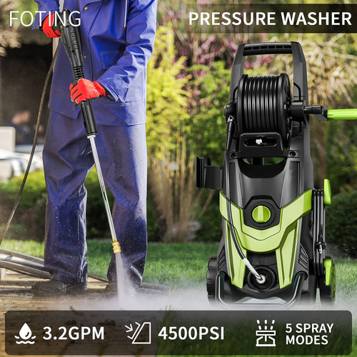 Electric Pressure Washer 4500 PSI 3.2 GPM with Foam Cannon & 4 Quick-Connect Nozzles – Power Washer for Car Washing, Driveway, Fence & Home Exterior Cleaning