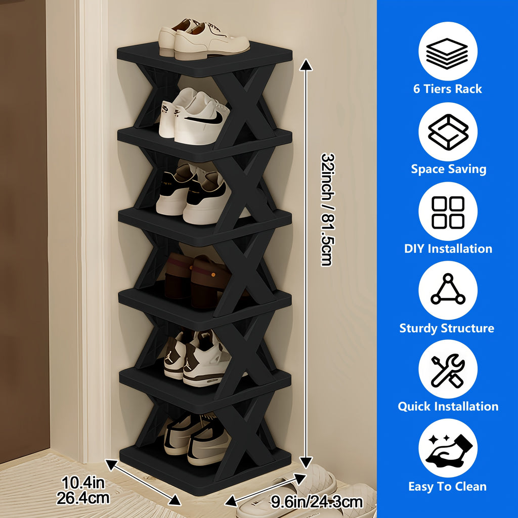 Space-Saving Foyer Shoe Rack 6-9 Tiers Shoe Rack for 9 Pairs of Shoes, Multifunctional Shoe Storage And Organizing, Black/White/Gray/Blue/Green Optional Narrow Design for Entrances, Hallways, Bedrooms, Closets, Hallways And Living Rooms