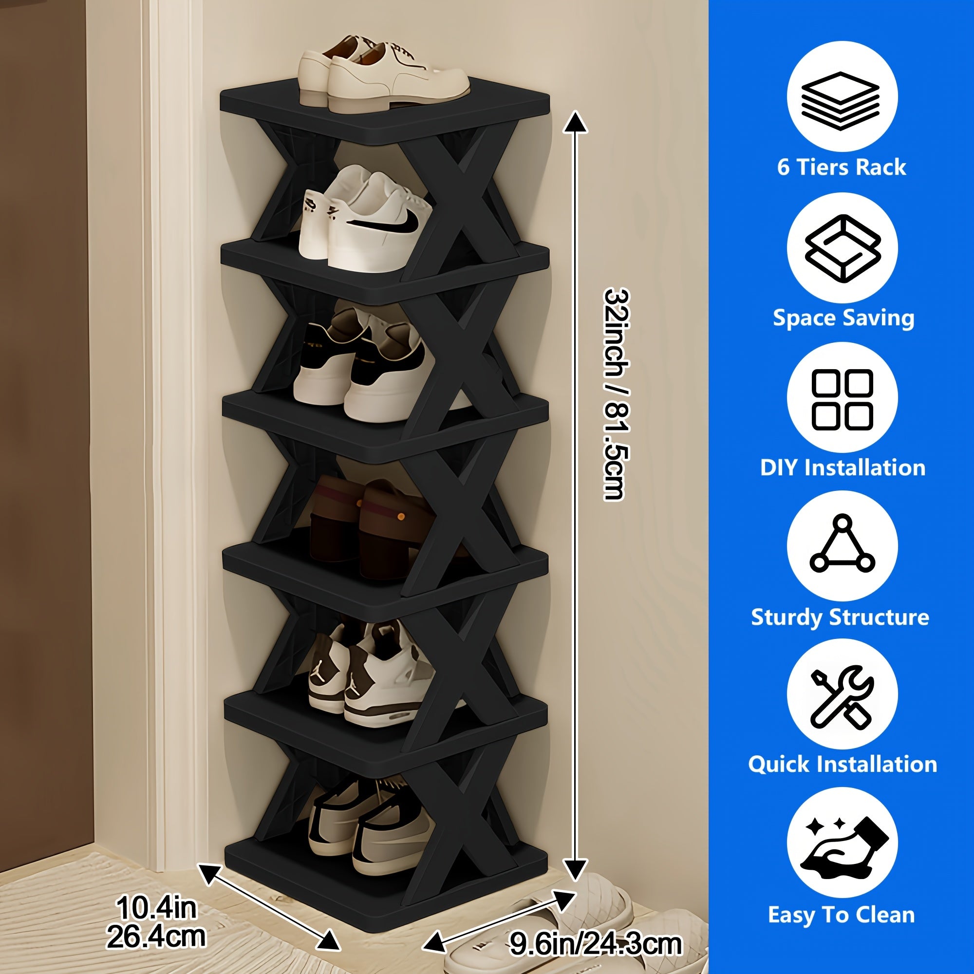 Space-Saving Foyer Shoe Rack 6-9 Tiers Shoe Rack for 9 Pairs of Shoes, Multifunctional Shoe Storage And Organizing, Black/White/Gray/Blue/Green Optional Narrow Design for Entrances, Hallways, Bedrooms, Closets, Hallways And Living Rooms