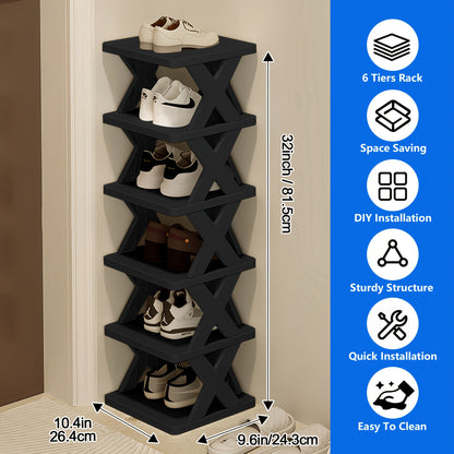 Narrow Shoe Rack 6-9 Tiers Adjustable for Entryway, Hallway & Closet – Space-Saving Foyer Shoe Organizer Holds 9+ Pairs, Multi-Color Options Black White Gray Blue Green, Bedroom & Living Room Storage