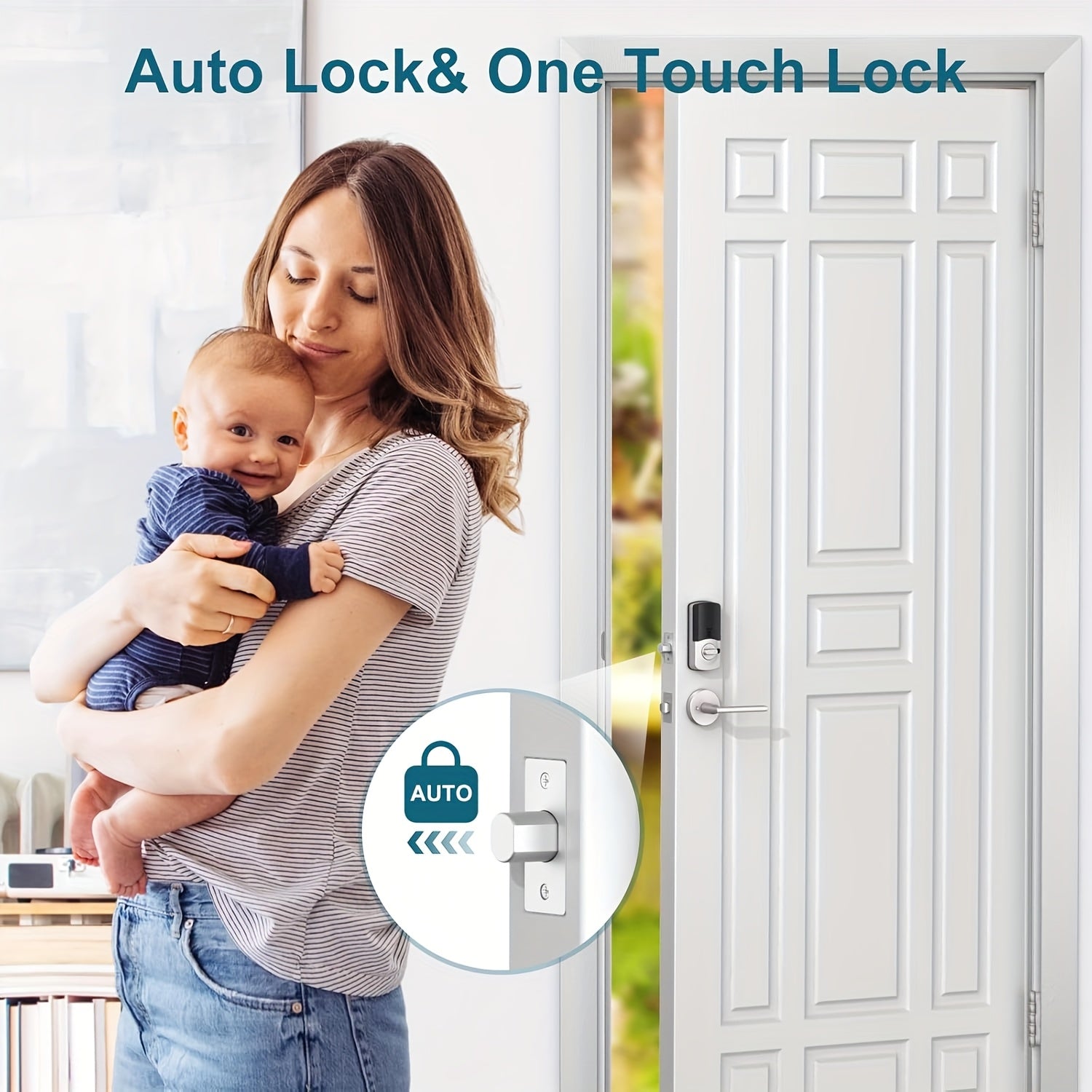 SMONET Smart Lock Front Door Lock Handle Set, Fingerprint Keyless Entry Digital Keypad Deadbolt Lock with Electronic Handle for Home Exterior Front Doors Auto Lock Wireless APP Control