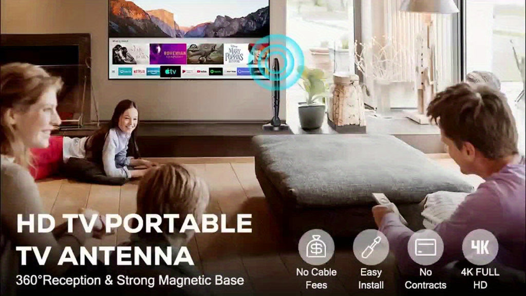 Digital TV Antennas - 2025 HD Indoor Smart TV Antenna, 360° Reception, 4K 1080P Support, Amplified Indoor Antenna with Signal Booster, Removable Amplifier, Local Channel TV Antenna