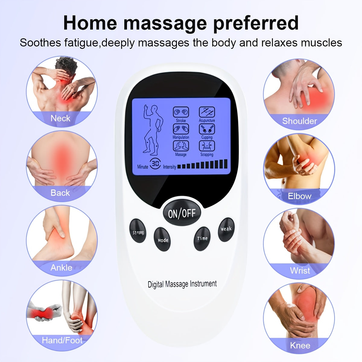 TENS + EMS Dual Channel Pulse Massager with 8 Electrodes – Portable Pain Relief Device, Therapeutic EMS Muscle Stimulator, Ergonomic Compact Design for Back Neck Shoulder