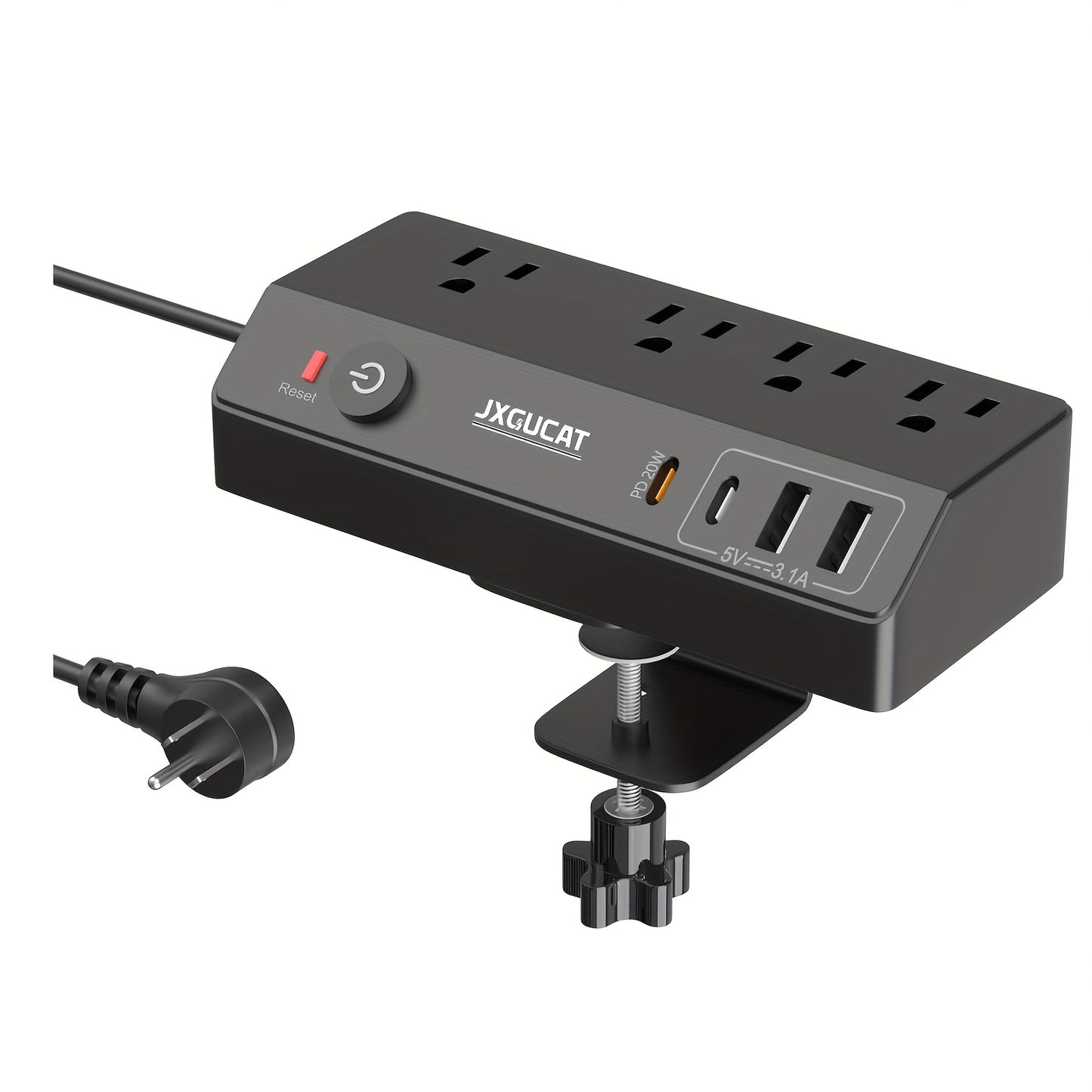 Desk Clamp Power Strip with USB-C 20W PD Fast Charging, 4 Outlets 4 USB Ports Surge Protector, 8.8Ft Flat Plug Extension Cord, Removable Desktop Charging Station