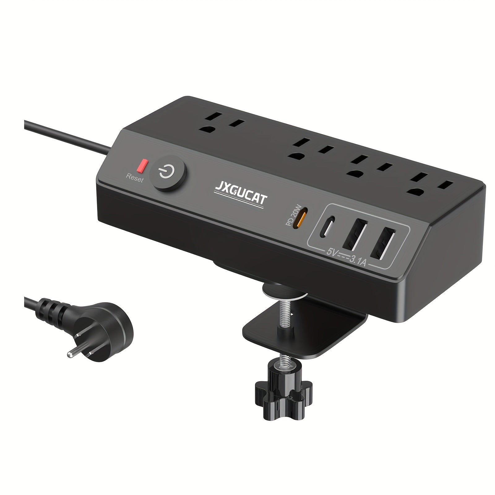 Desk Clamp Power Strip with USB-C 20W PD Fast Charging, 4 Outlets 4 USB Ports Surge Protector, 8.8Ft Flat Plug Extension Cord, Removable Desktop Charging Station