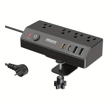 Desk Clamp Power Strip with USB-C 20W PD Fast Charging, 4 Outlets 4 USB Ports Surge Protector, 8.8Ft Flat Plug Extension Cord, Removable Desktop Charging Station