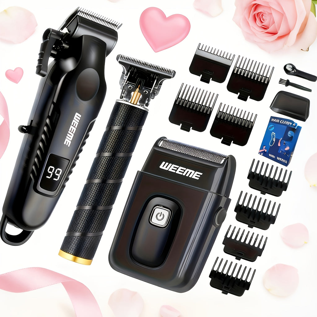 WEEME 1pc/2pcs/3pcs/4pcs Men'S Electric Hair Clipper Kit, Featuring USB Rechargeable Operation, Precision Adjustable Blades, And Clear LCD Display In A Portable Compact Design For Home Grooming, Perfect Barber-Grade Father'S Day Gift.