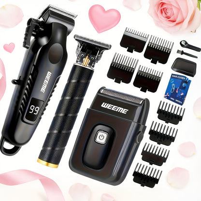 WEEME Men's Electric Hair Clipper Kit – USB Rechargeable, Precision Adjustable Blades, LCD Display, Portable Barber-Grade Home Grooming Set, Perfect Father's Day Gift for Him