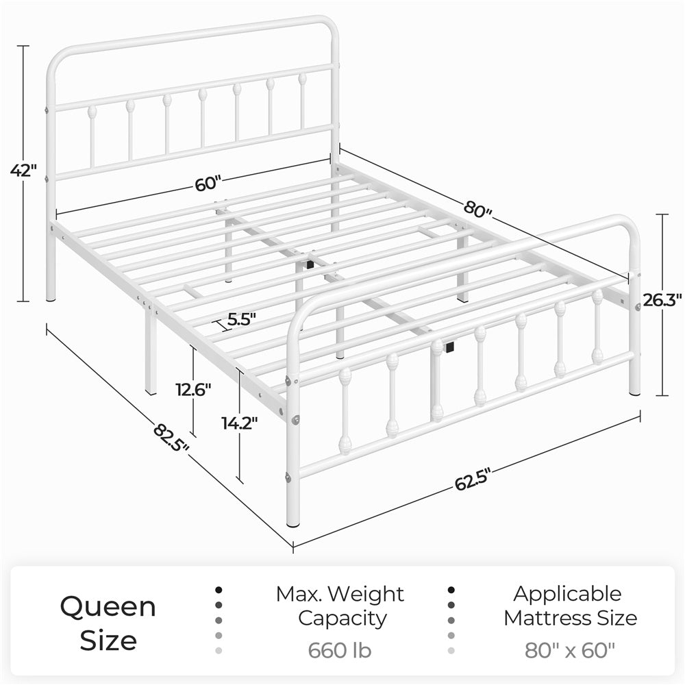 Farmhouse Iron Platform Bed Frame High Headboard Footboard Slatted Base 800 lb No Box Spring Underbed Storage - ALDEN DESIGN Classic Bed, Black White, Twin Full Queen, Canada