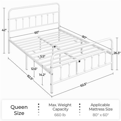 Farmhouse Iron Platform Bed Frame High Headboard Footboard Slatted Base 800 lb No Box Spring Underbed Storage - ALDEN DESIGN Classic Bed, Black White, Twin Full Queen, Canada