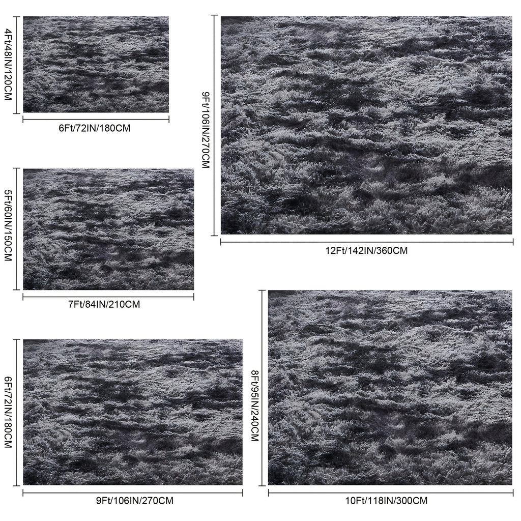 Fluffy Soft Area Rug – Luxury Non-Slip Indoor Carpet for Living Room, Bedroom & Home Decoration, Ultra-Plush Floor Rug, 7 Colours & 5 Sizes, Tie-Dye Black White Navy Blue Grey