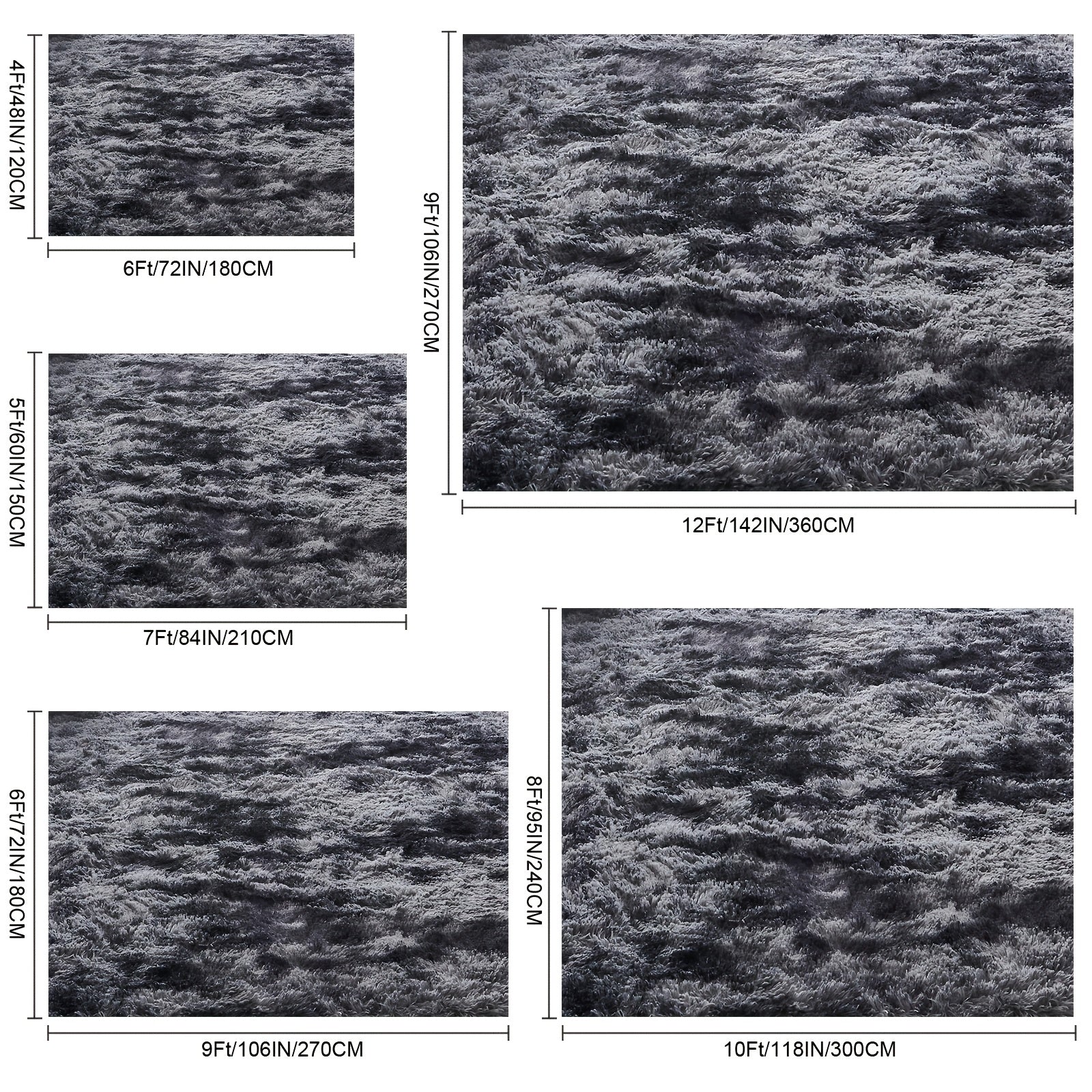 Fluffy Soft Area Rug – Luxury Non-Slip Indoor Carpet for Living Room, Bedroom & Home Decoration, Ultra-Plush Floor Rug, 7 Colours & 5 Sizes, Tie-Dye Black White Navy Blue Grey