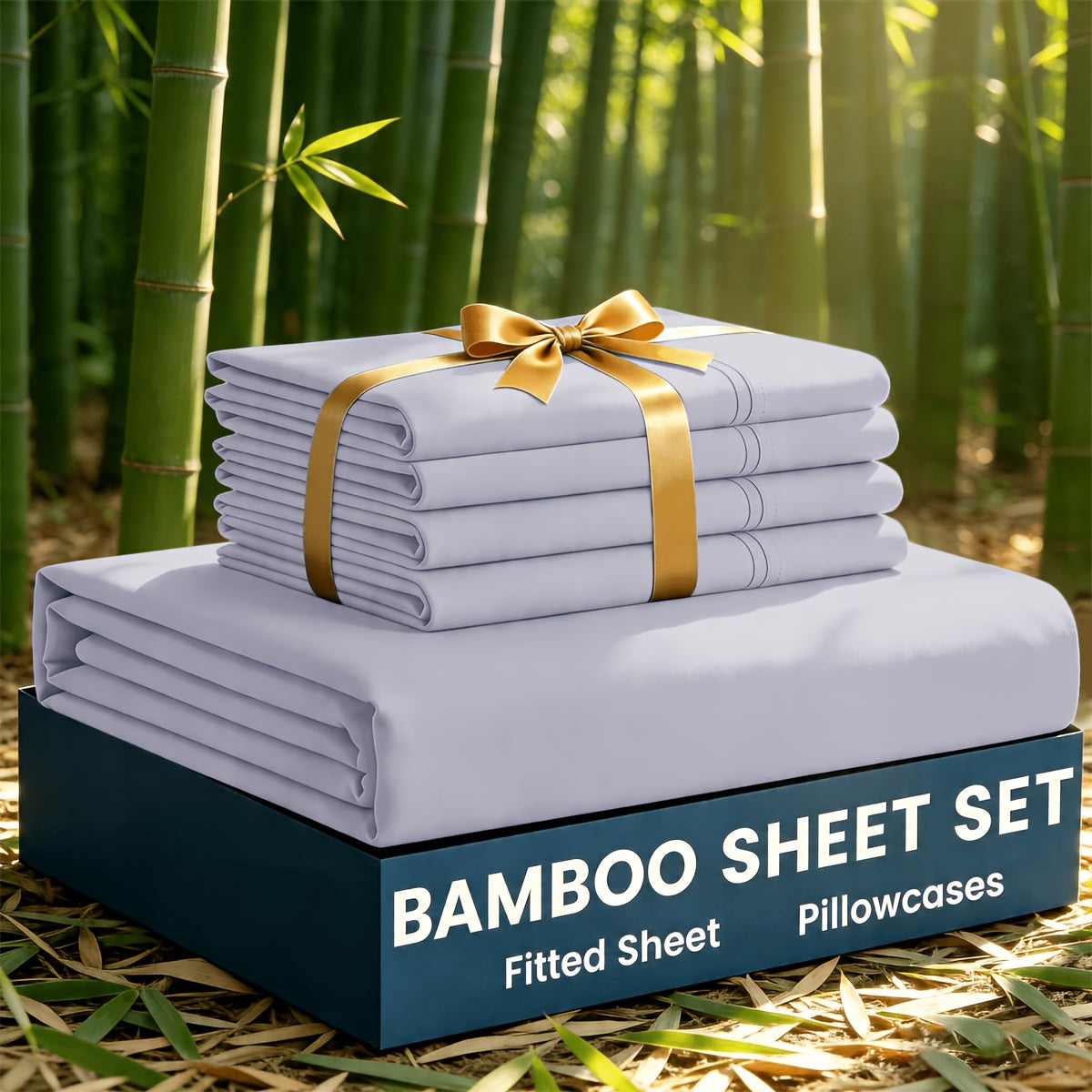3/5pcs Bamboo Cooling Bed Sheet Set with 2/4 Pillowcases (Warm Tip: Flat Sheet Is Not Included) - Sabanas Para Cama - Breathable And Comforter for Summer And Hot Sleepers - Ultra Soft Children Sheet - Deep Pocket Up to 16"-18" - Sheets
