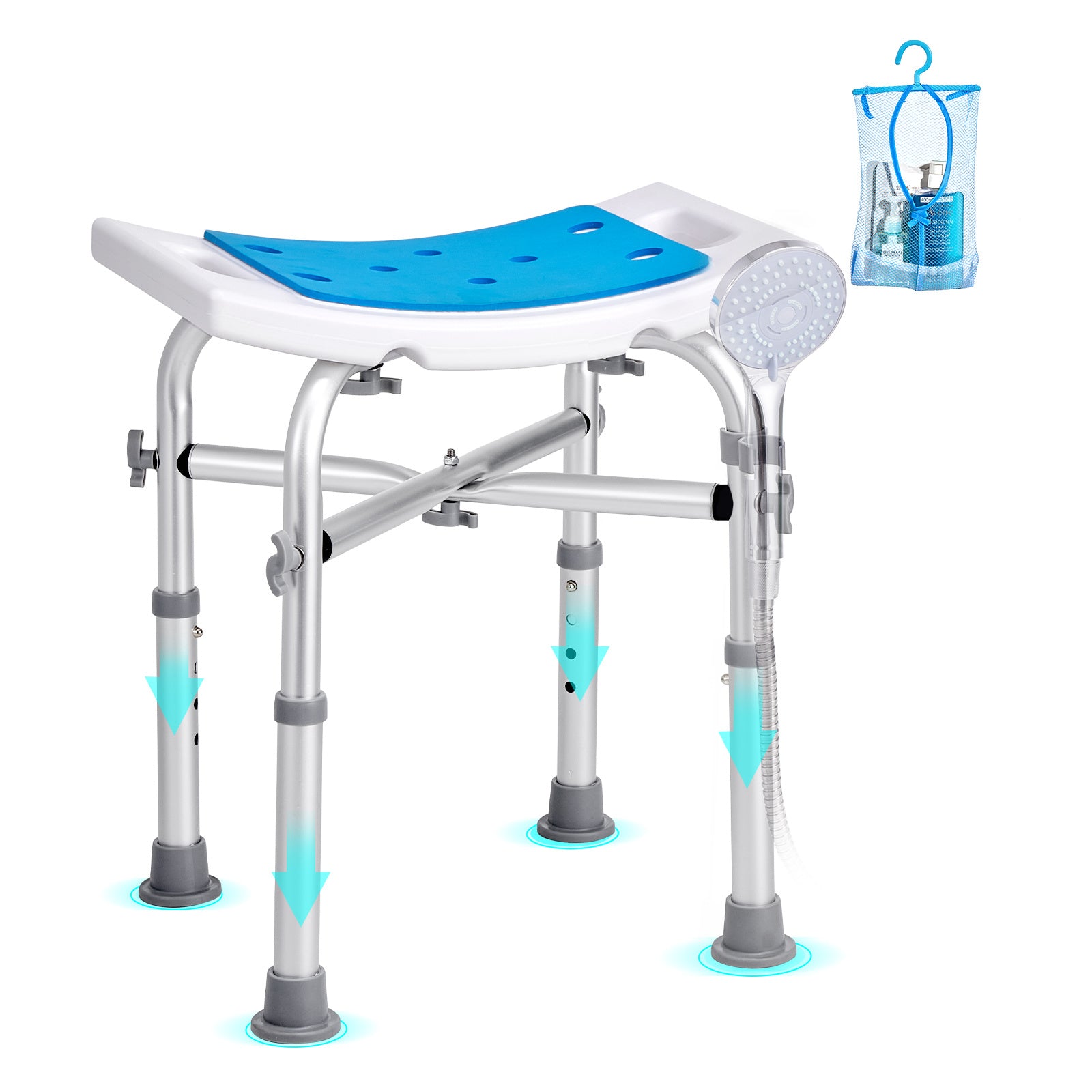 Shower Chair for Elderly & Disabled with Adjustable Height – Non-Slip Bathtub Bench Seat, 350/500 LBS Capacity, Aluminum Alloy, Shower Head Holder & Storage Bag Included, Optional Handrails | VEVOR