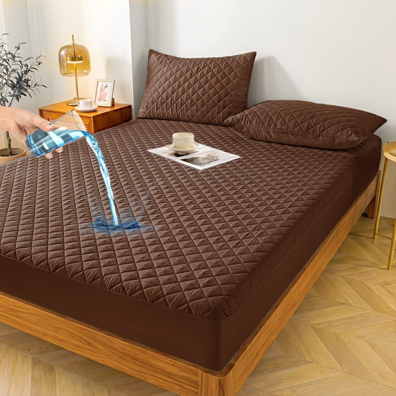 Waterproof Mattress Protector with Embossed Design – Non-Slip Thickened Cover, 21" Deep Pocket, Optional Pillowcase, Twin Full Queen King, 19 Colours