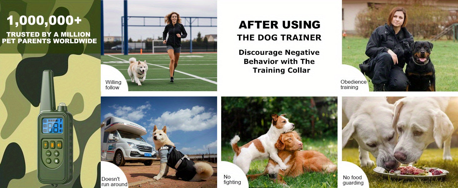 Remote-Controlled Dog Training Collar with a Range of 2600 Feet, Featuring Four Training Modes: Beep, Vibration, Safe Shock, And LED Light, Along with Three Receivers