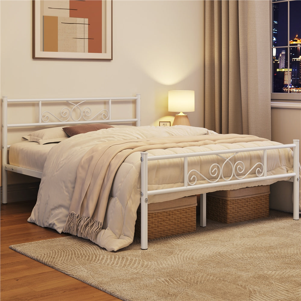 Scroll Metal Bed Frame with Headboard & Footboard – Space-Saving Iron Platform Bed, No Box Spring Needed, Twin Full Queen, Black or White, for Bedroom Guest Room Dorm – ALDEN DESIGN
