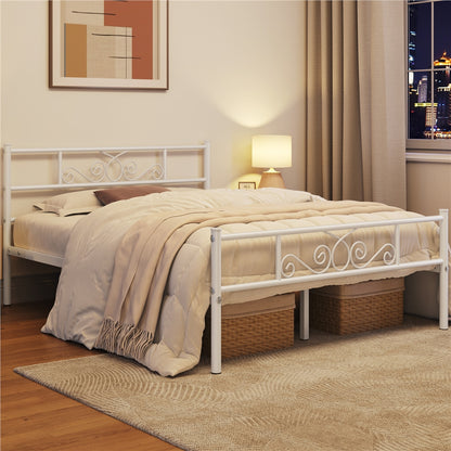 Scroll Metal Bed Frame with Headboard & Footboard – Space-Saving Iron Platform Bed, No Box Spring Needed, Twin Full Queen, Black or White, for Bedroom Guest Room Dorm – ALDEN DESIGN