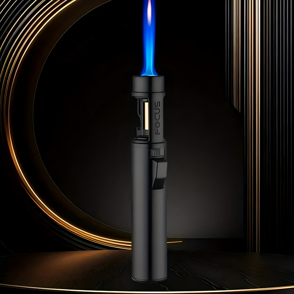Large Butane Torch Lighter-Reusable Butane Jet Flame Lighter, Metal Lighter with Bottle Opener And Safety Lock, Wind-Proof Adjustable Flame, Used for Outdoor Barbecue And Camping Baking Kitchen (Excluding Butane Gas), Without Battery