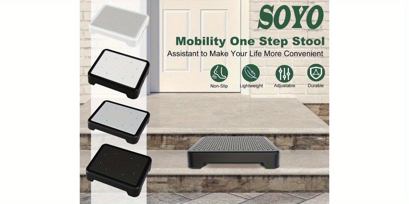 Heavy-Duty Adjustable Non-Slip Stepping Stool - Portable, Sturdy Polypropylene with Anti-Slip Rubber Mat, Ideal for Cars, Beds, Doors, Stairs & Bathrooms - Indoor/ Outdoor Use, Easy Storage, Mobility Aids, Daily Necessities