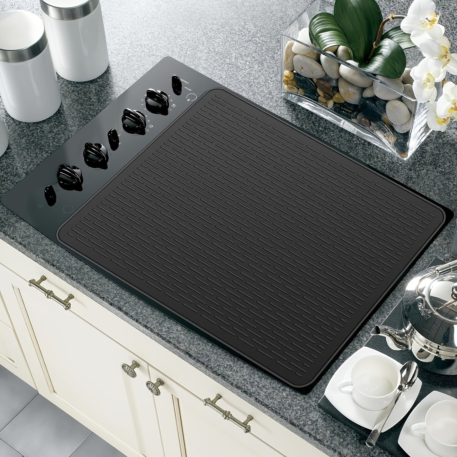 Stove Top Covers for Electric Stove -28" X 20" Silicone Stove Cover Mat, Heat Resistant Ceramic & Glass Cooktop Protector, Foldable Dish Drying Mats for Kitchen, Flat RV Stovetop Protector, Stove Top Protector, Kitchen Appliance Cover, Sleek Kitchen Acces