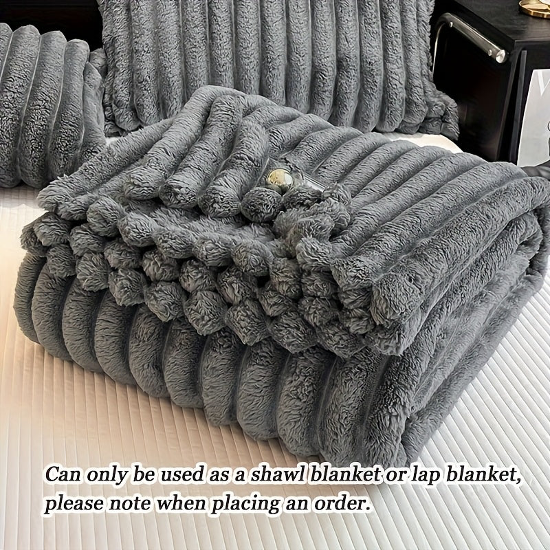 Faux Rabbit Hair Reversible Thermal Blanket – Thickened Soft Plush, All-Season Nap Blanket for Bed Sofa Office & Camping, Throw to King Size – White, Dark Gray, Pink & Blue