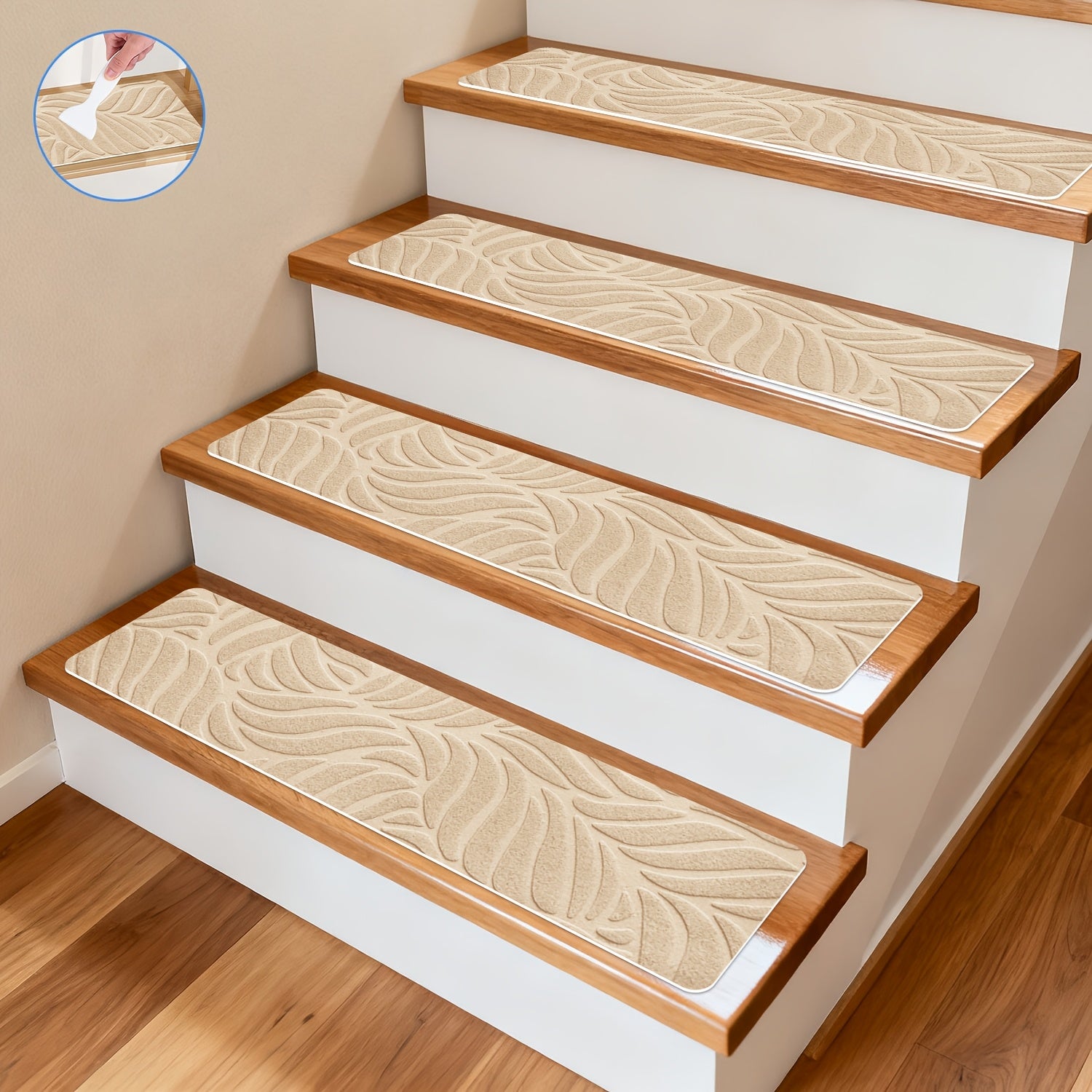 Anti-Slip Self-Adhesive Stair Treads – 3D Embossed, 30x8 Inch, 7/15-Piece Set, Indoor & Outdoor Stair Mats for Pets & Seniors, No-Tool Install, Scratch Resistant, Cut-to-Fit Design