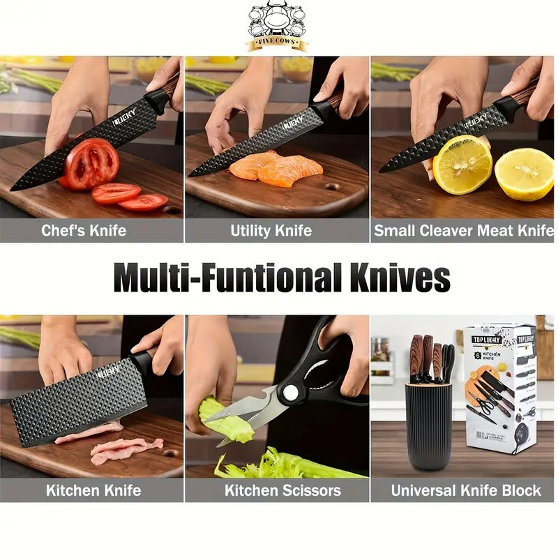 7pcs Kitchen Tool Set, Including Stainless Steel Kitchen Knives, Fruit Knives, Chicken Bone Scissors, Etc., Essential Items for Home Kitchens And Restaurant Cooking